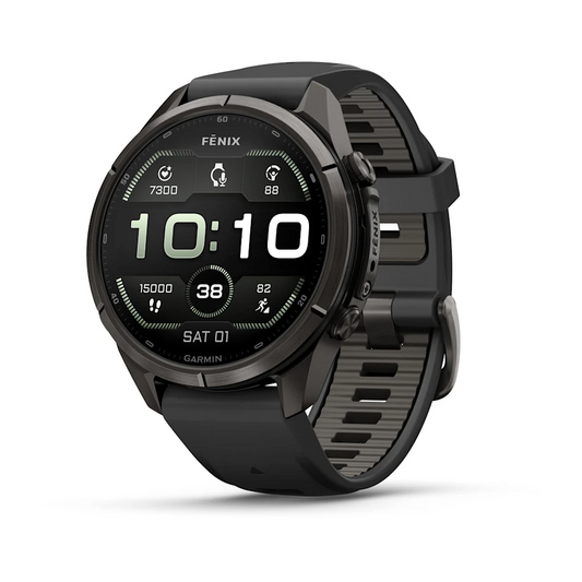 Garmin Fenix 9 Pro 43mm AMOLED inReach Carbon Gray DLC Titanium with Black/Pebble Grey Silicone Band