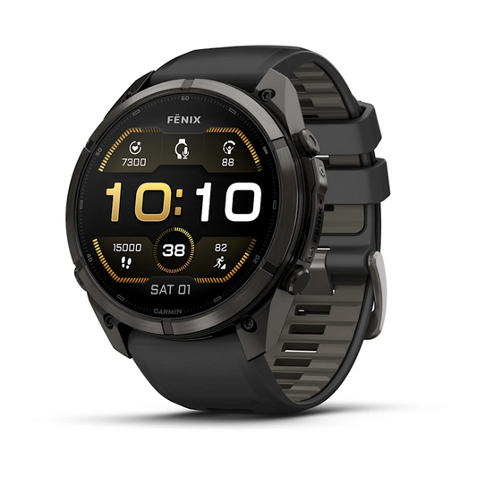 Garmin Fenix 9 Pro 51mm AMOLED Carbon Gray DLC Titanium with Black/Pebble Grey Silicone Band