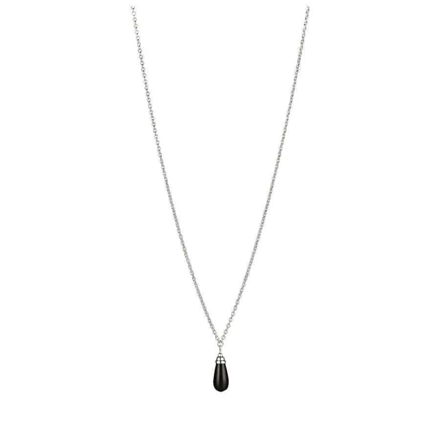 Silver Drop Onyx Cabochon Necklace