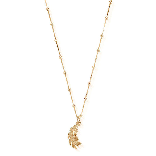 Gold Plated Bobble Chain Heart in Feather Necklace