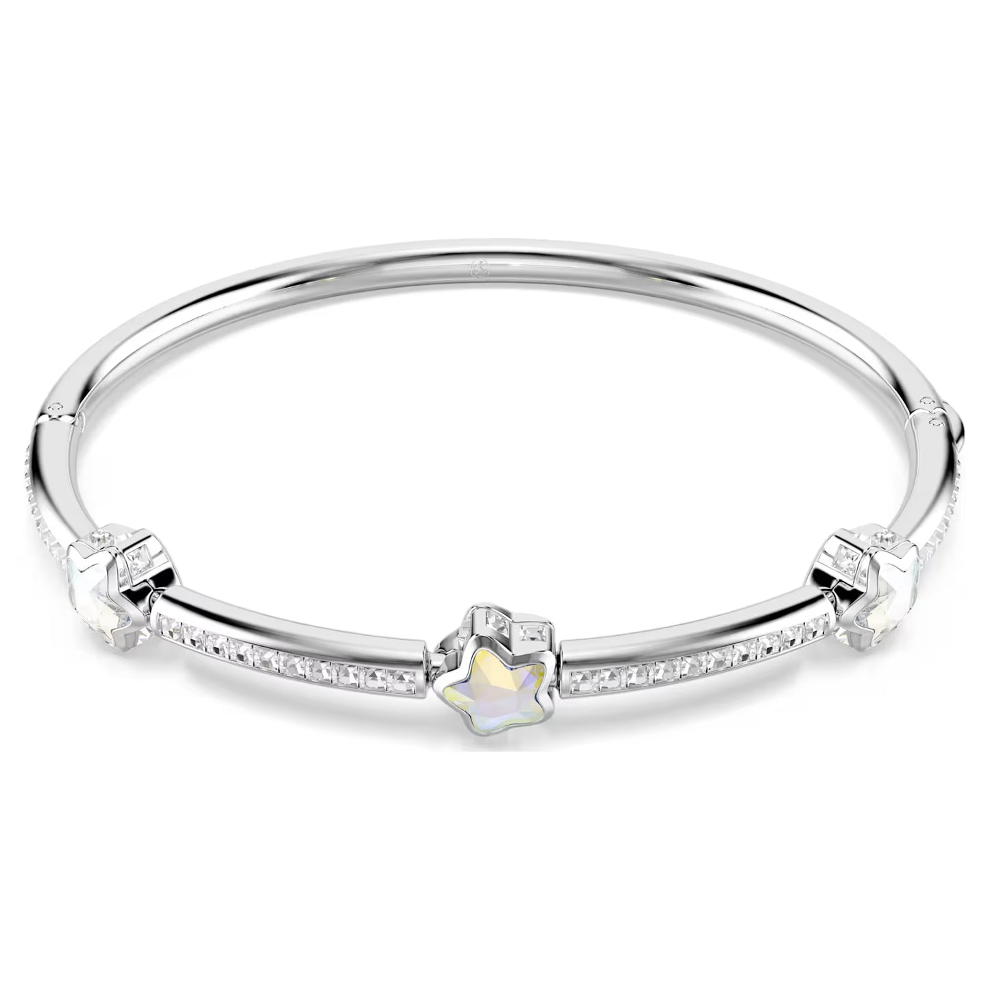 Chroma bangle, Mixed cuts, Star, White, Rhodium plated