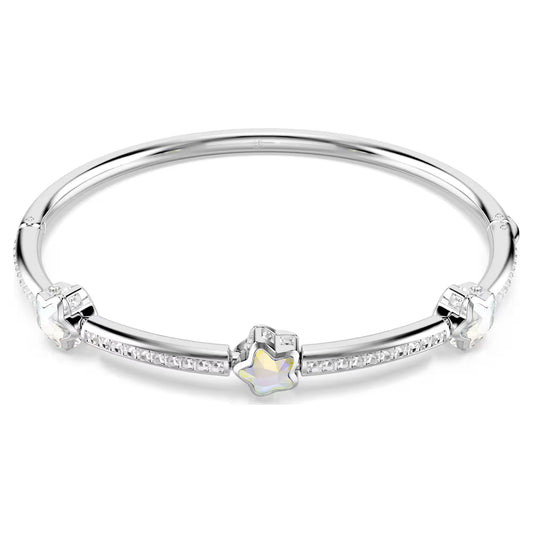 Chroma bangle, Mixed cuts, Star, White, Rhodium plated