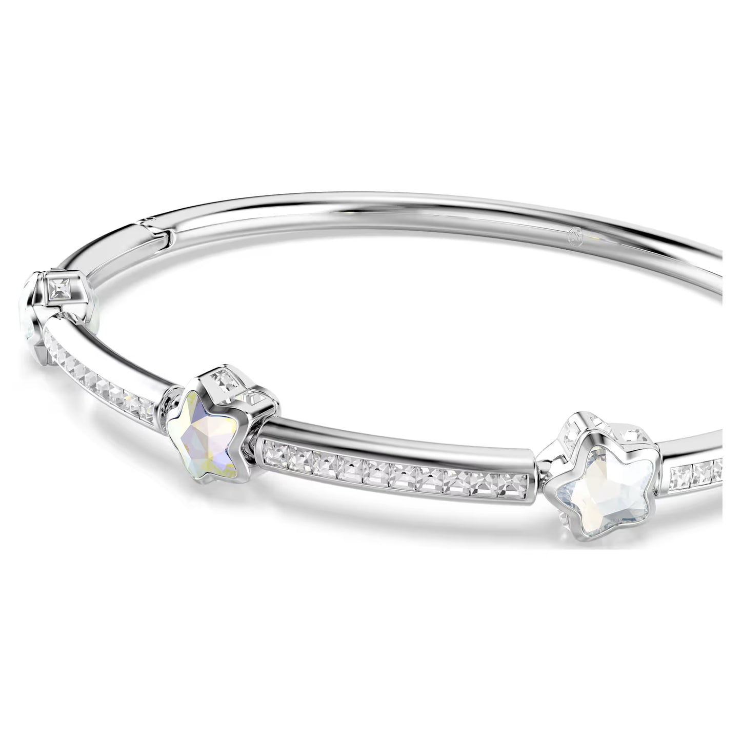 Chroma bangle, Mixed cuts, Star, White, Rhodium plated