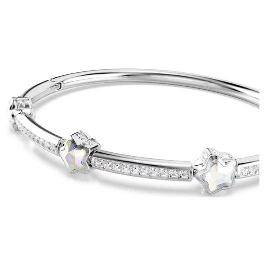 Chroma bangle, Mixed cuts, Star, White, Rhodium plated