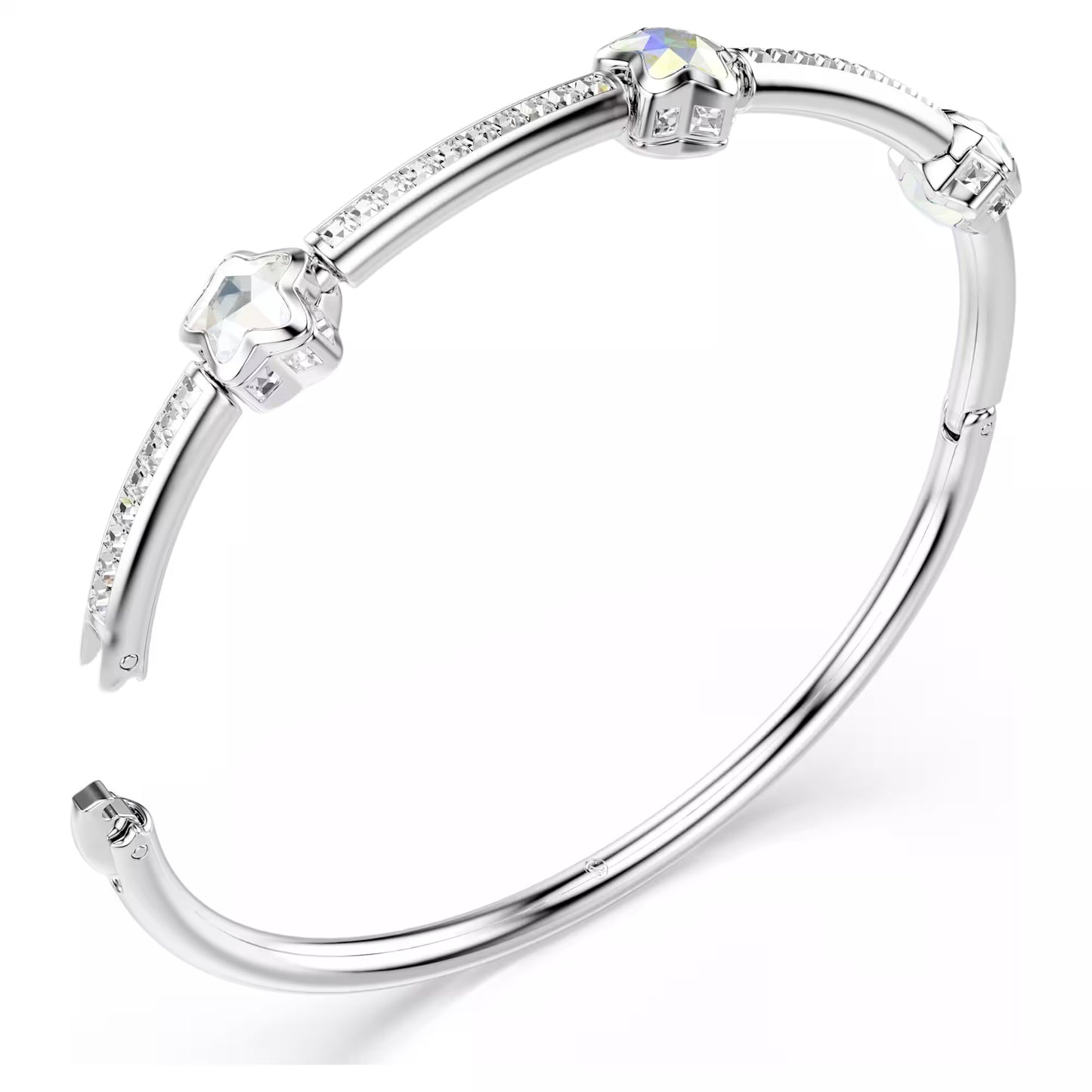 Chroma bangle, Mixed cuts, Star, White, Rhodium plated