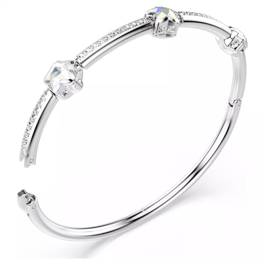 Chroma bangle, Mixed cuts, Star, White, Rhodium plated