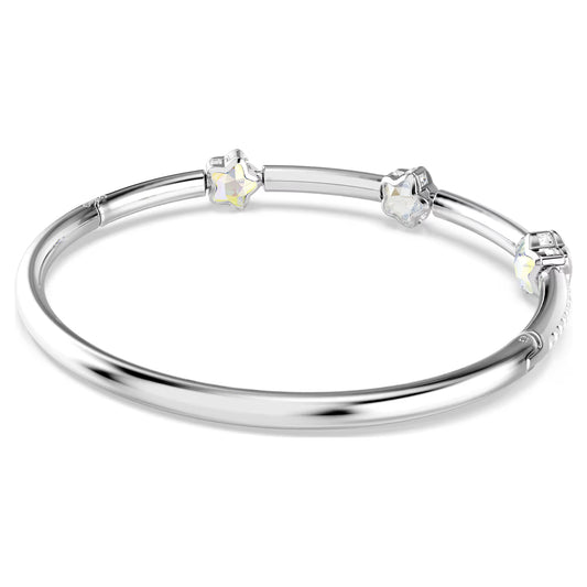 Chroma bangle, Mixed cuts, Star, White, Rhodium plated