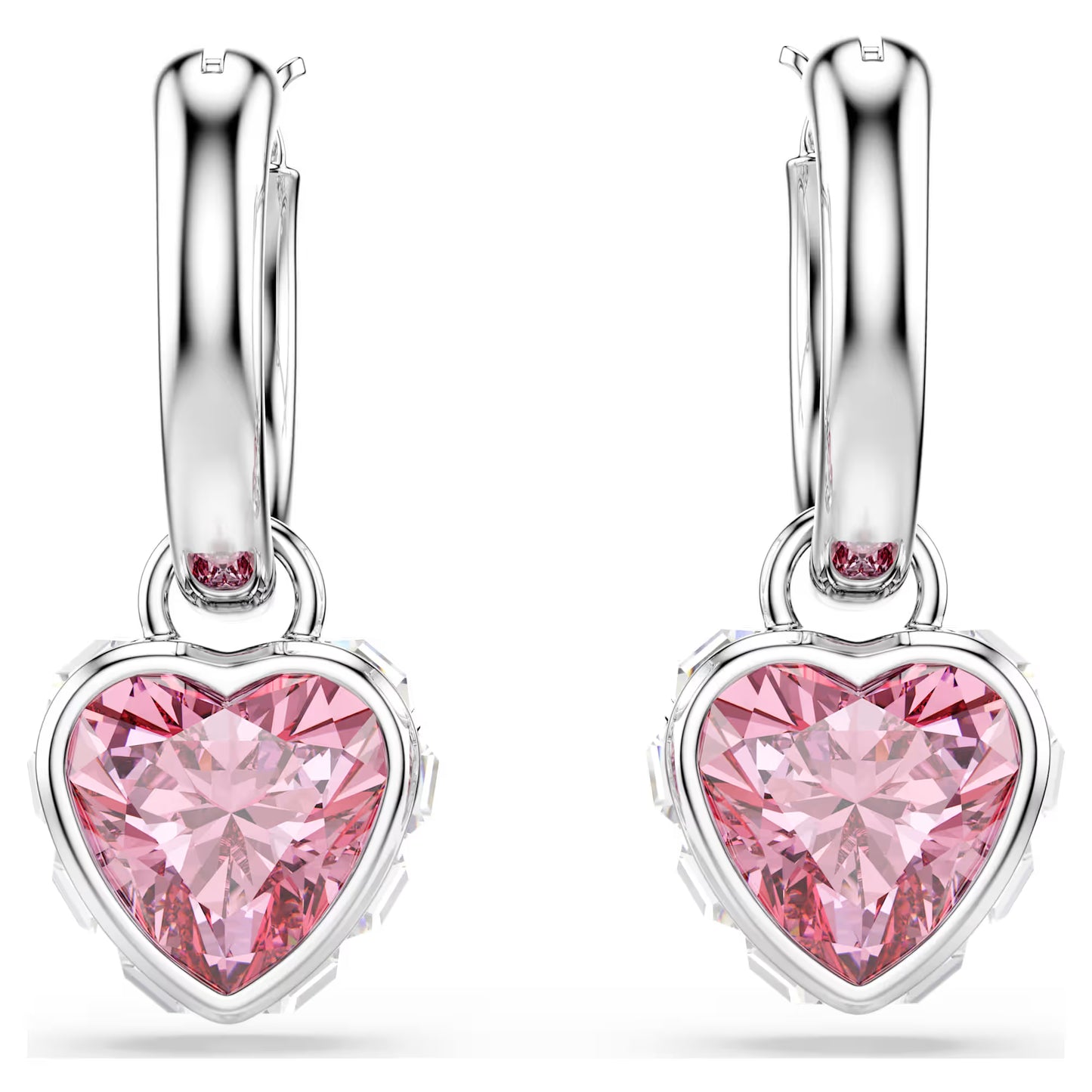 Chroma drop earrings Heart, Pink, Rhodium plated