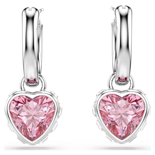 Chroma drop earrings Heart, Pink, Rhodium plated