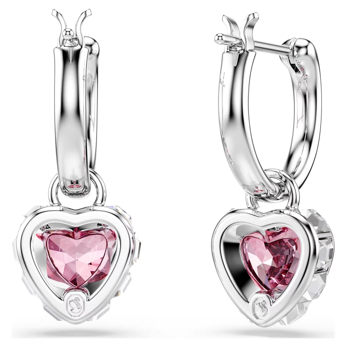 Chroma drop earrings Heart, Pink, Rhodium plated