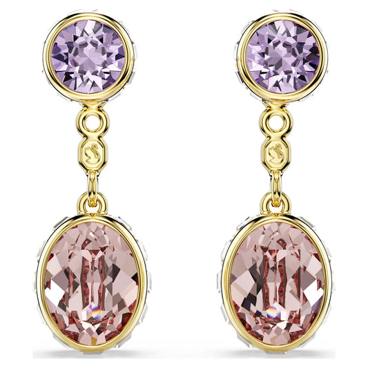 Chroma drop earrings, Mixed cuts, Multicoloured, Gold-tone plated