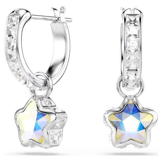 Chroma drop earrings, Mixed cuts, Star, White, Rhodium plated