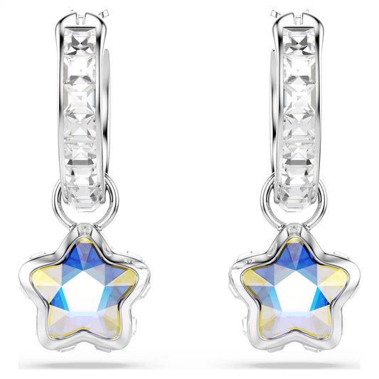 Chroma drop earrings, Mixed cuts, Star, White, Rhodium plated