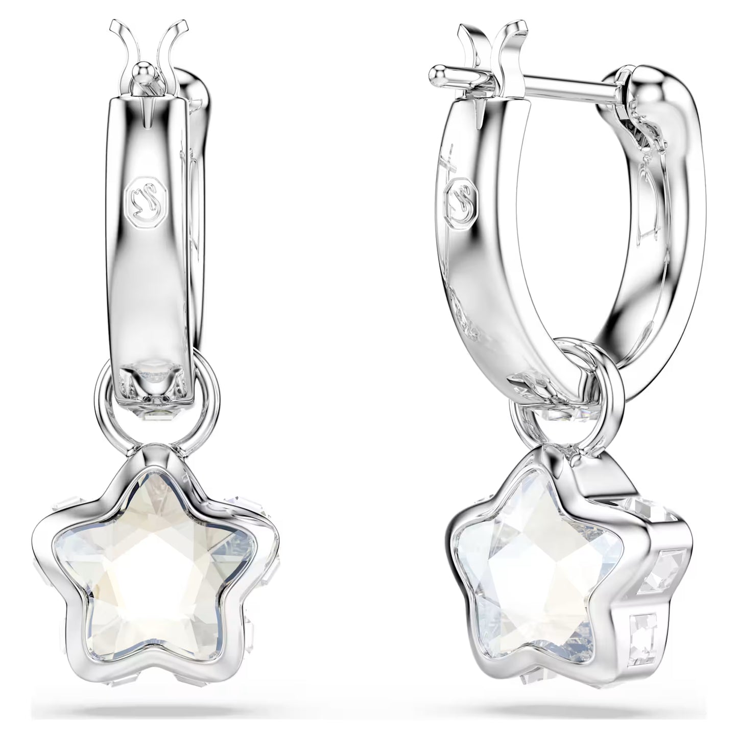 Chroma drop earrings, Mixed cuts, Star, White, Rhodium plated