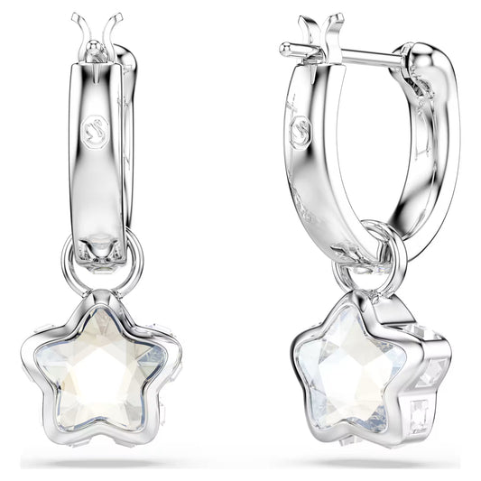 Chroma drop earrings, Mixed cuts, Star, White, Rhodium plated