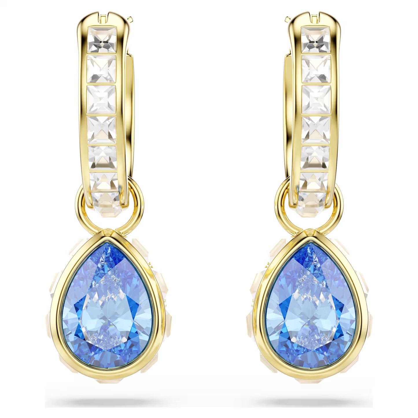 Chroma drop earrings Pear cut, Blue, 18K gold finish