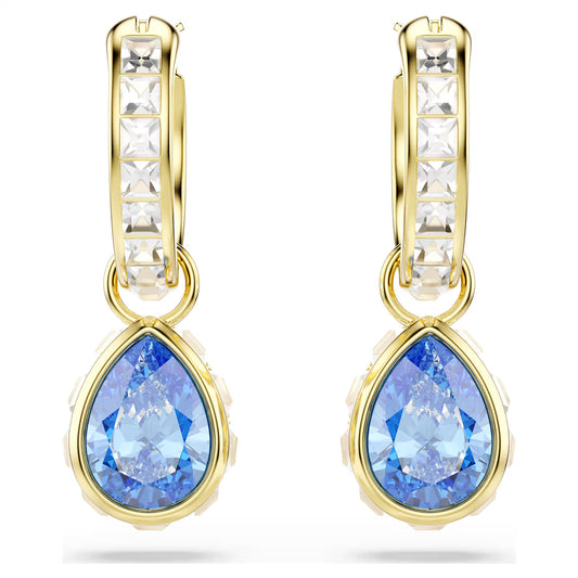 Chroma drop earrings Pear cut, Blue, 18K gold finish