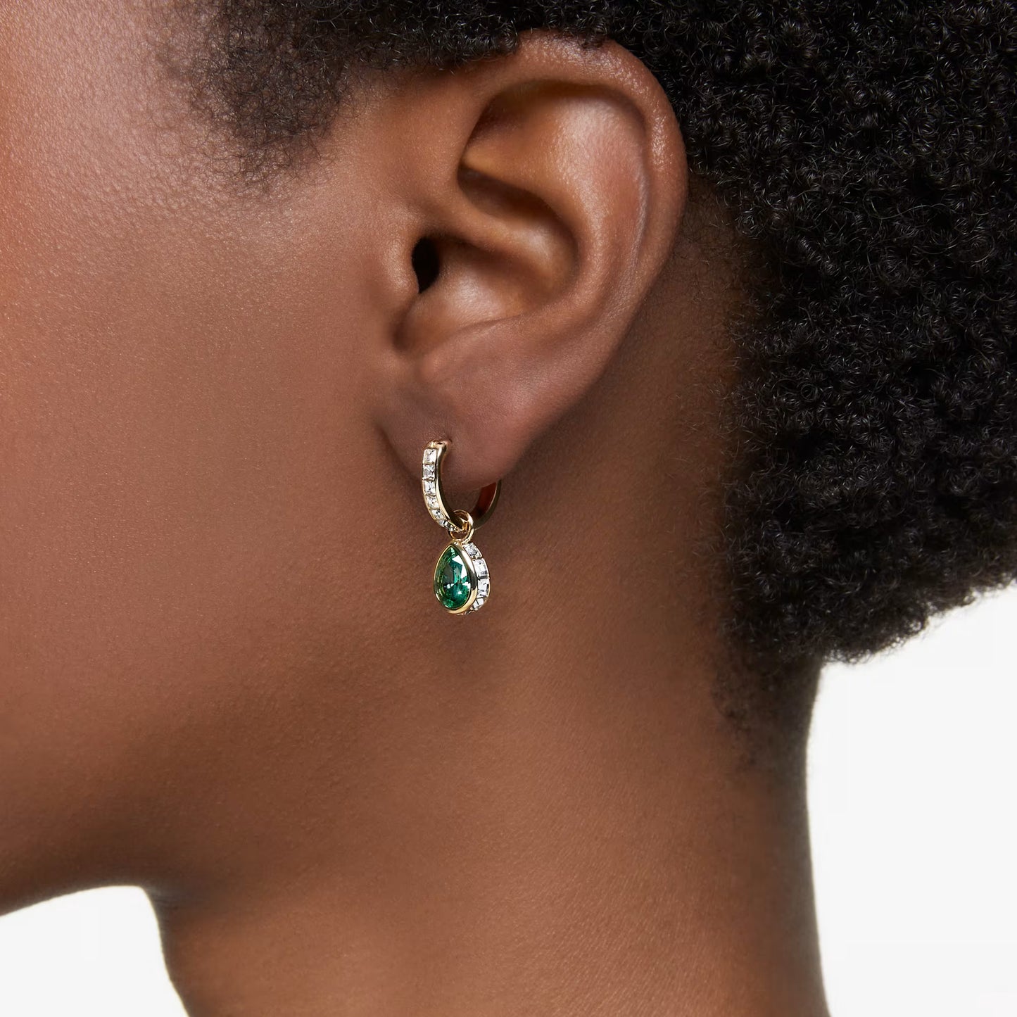 Stilla drop earrings, Pear cut, Green, Gold-tone