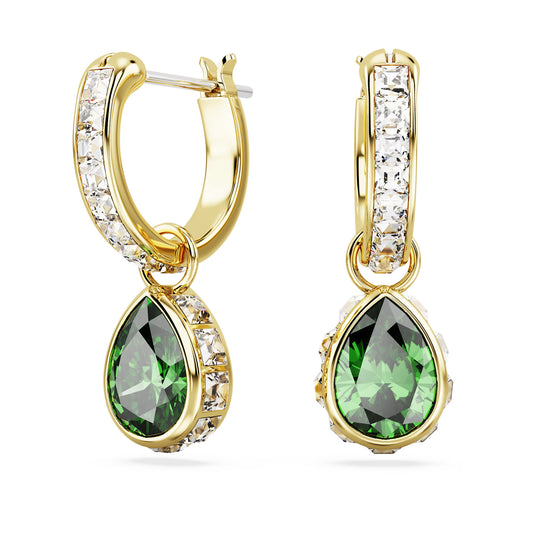 Stilla drop earrings, Pear cut, Green, Gold-tone