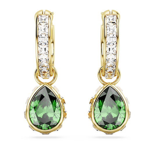 Stilla drop earrings, Pear cut, Green, Gold-tone