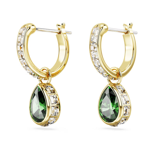 Stilla drop earrings, Pear cut, Green, Gold-tone