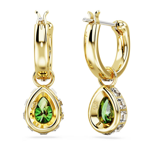 Stilla drop earrings, Pear cut, Green, Gold-tone