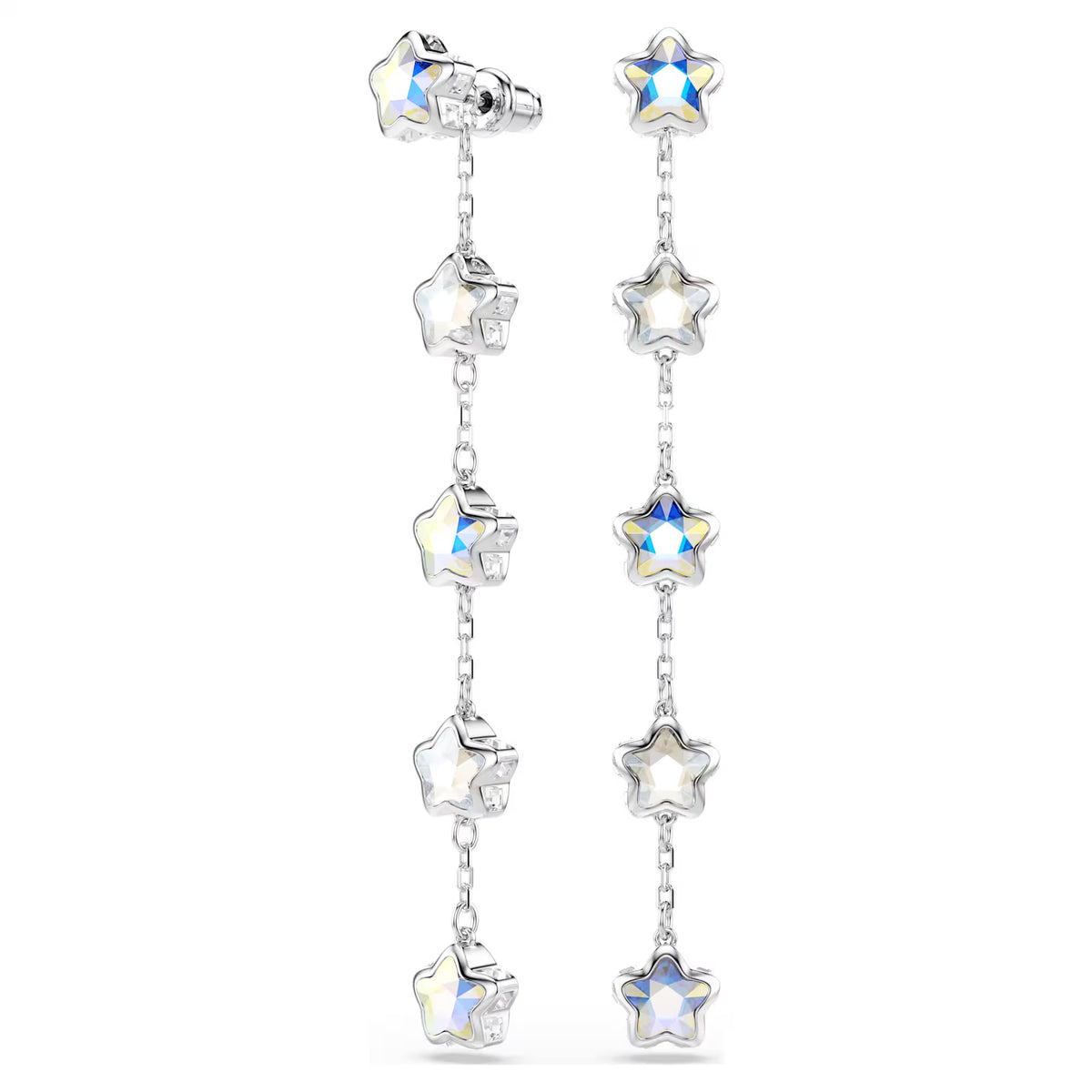Chroma earrings, Mixed cuts, Star, White, Rhodium plated