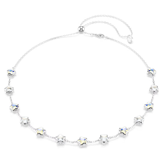 Chroma necklace, Mixed cuts, Star, White, Rhodium plated