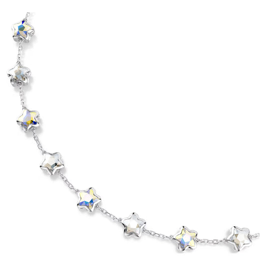 Chroma necklace, Mixed cuts, Star, White, Rhodium plated