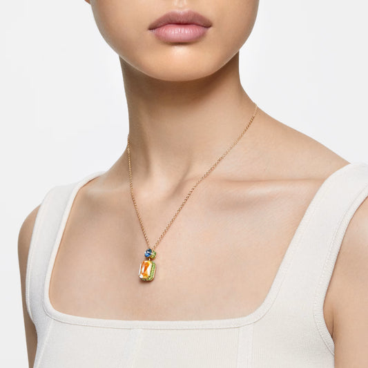 Chroma necklace, Octagon cut, Multicoloured, Gold-tone plated