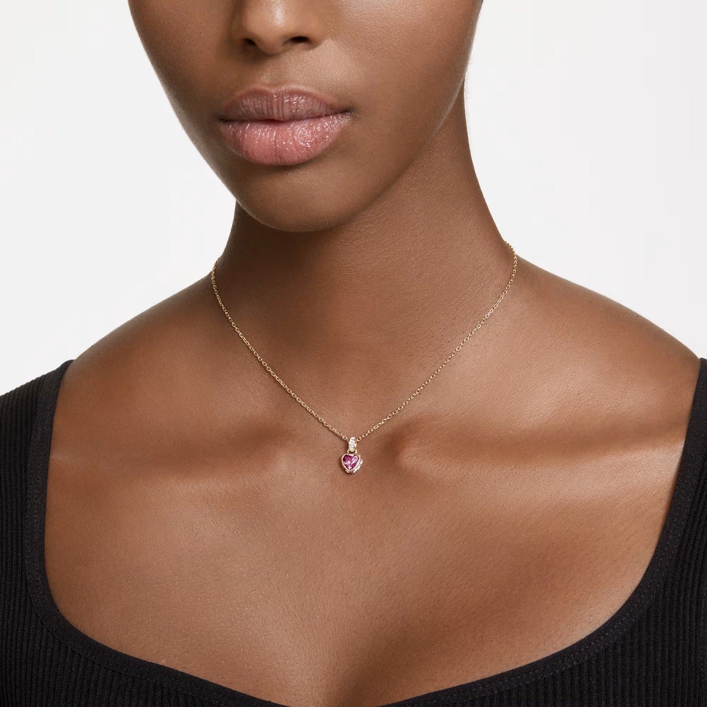 Chroma pendant, Heart, Red, Gold-tone plated