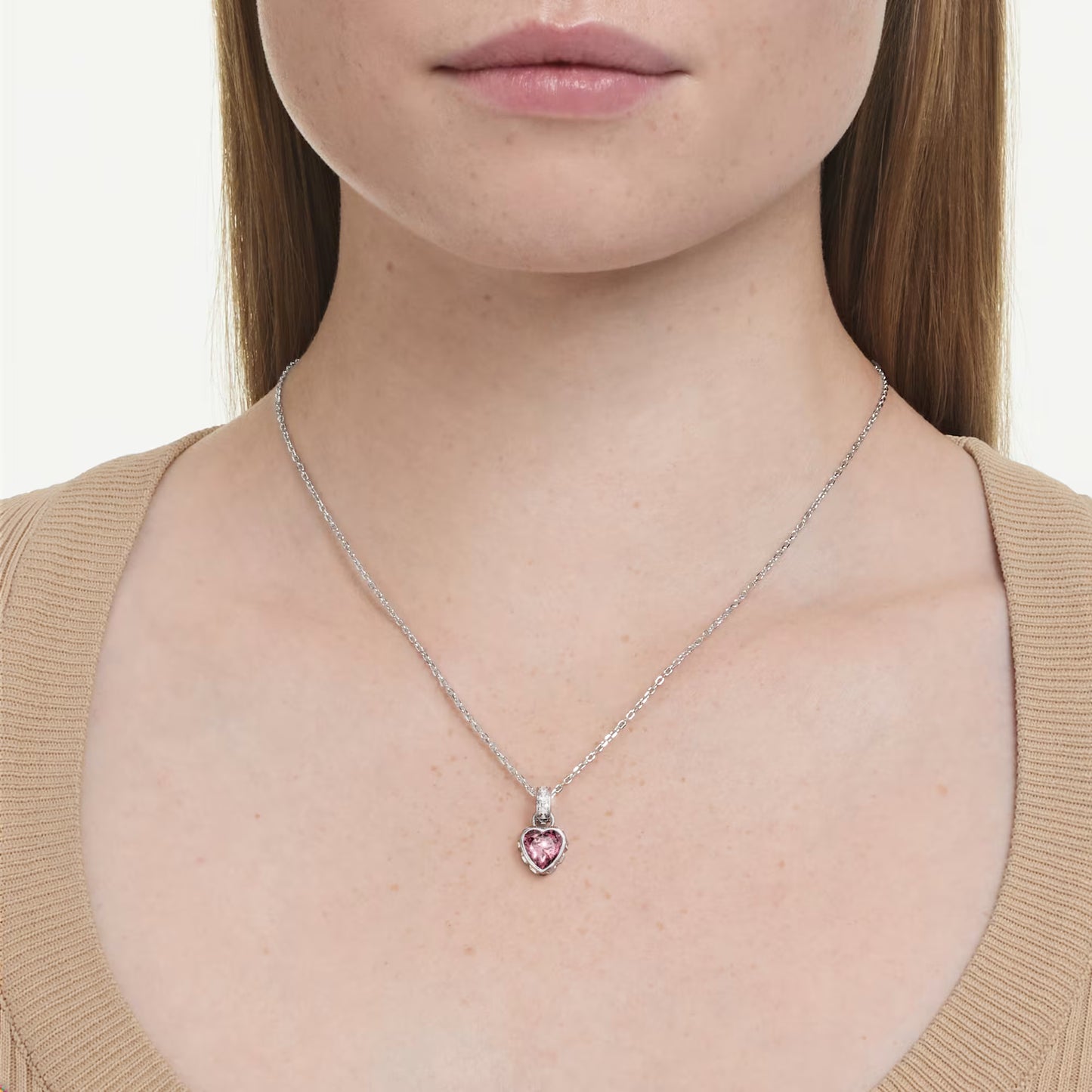 Chroma pendant Mixed cuts, Pink, Rhodium plated