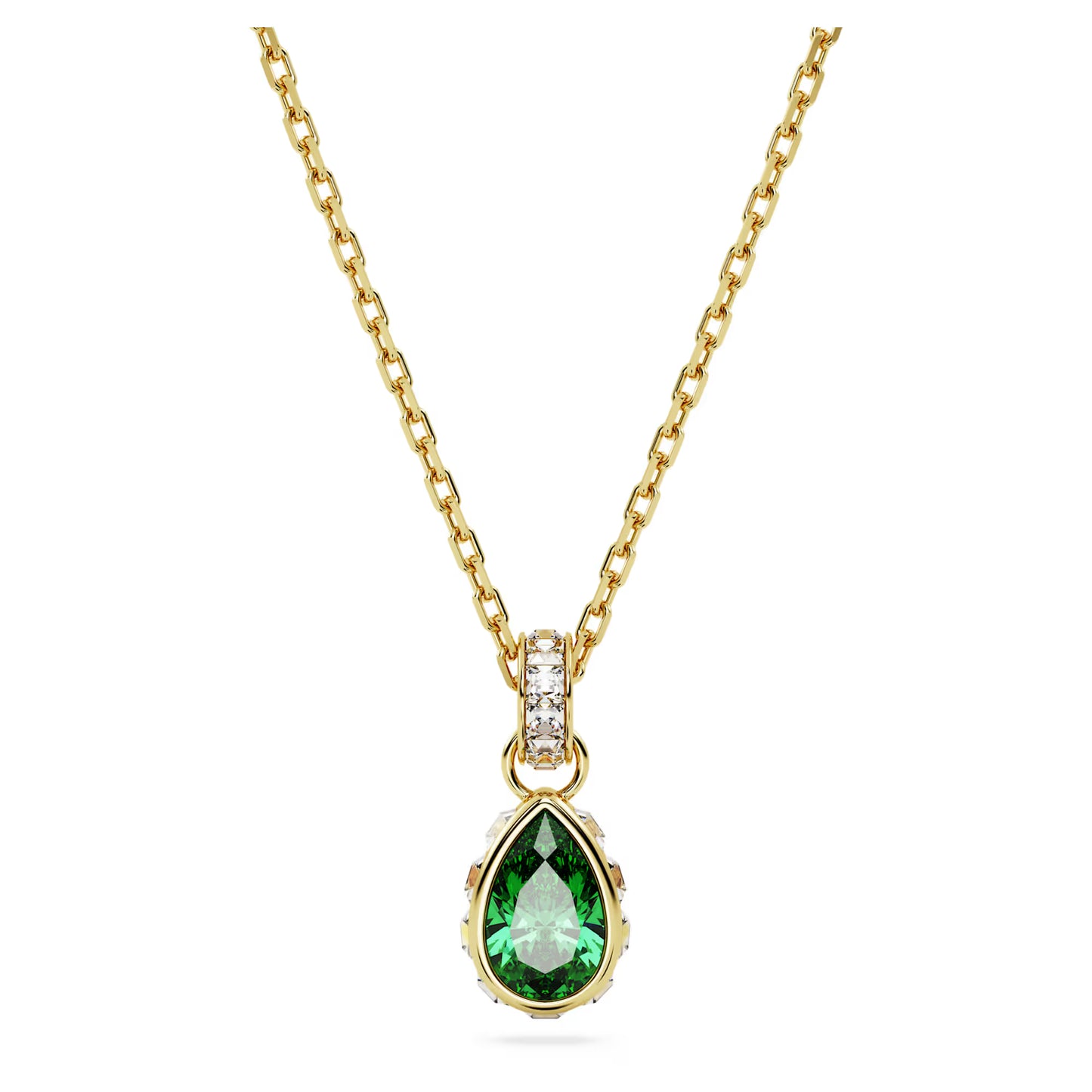 Chroma pendant, Pear cut, Green, Gold-tone plated