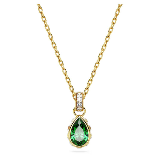 Chroma pendant, Pear cut, Green, Gold-tone plated