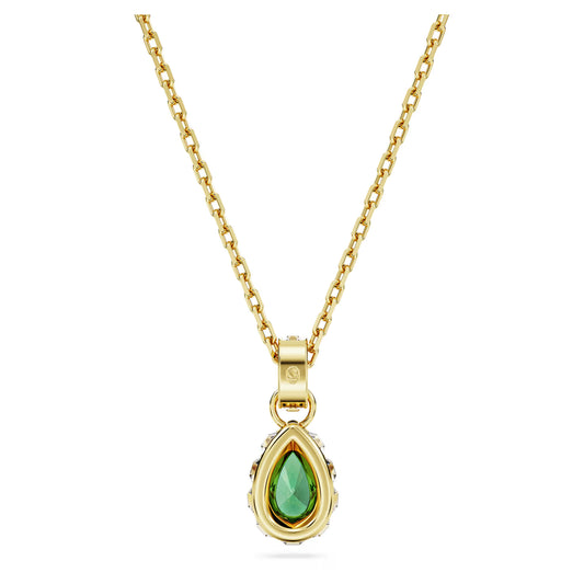 Chroma pendant, Pear cut, Green, Gold-tone plated