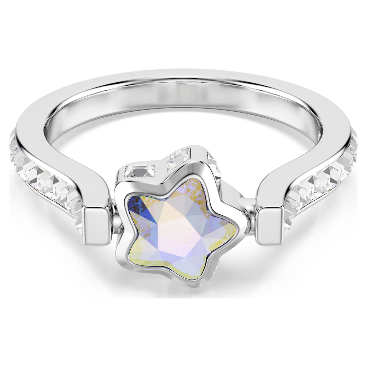 Chroma ring, Mixed cuts, Star, White, Rhodium plated