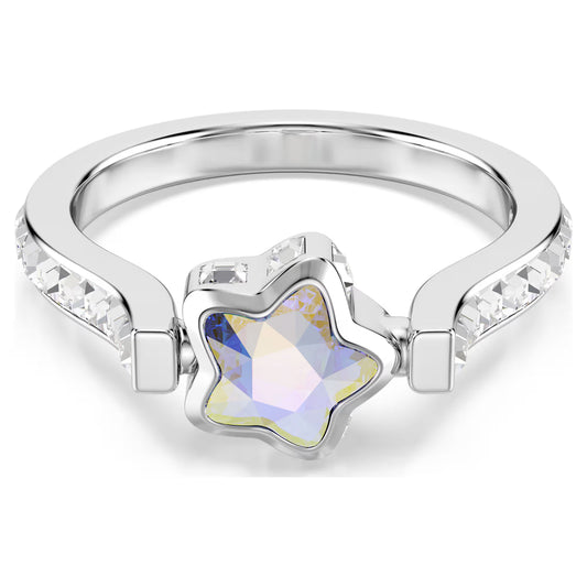Chroma ring, Mixed cuts, Star, White, Rhodium plated