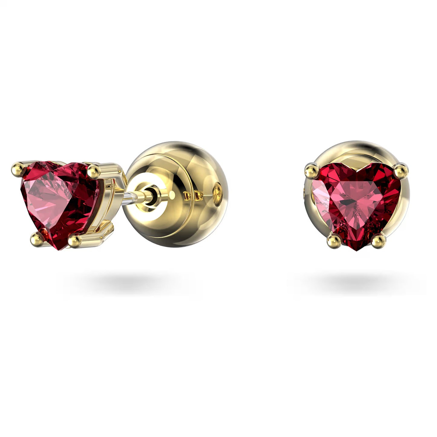 Stilla stud earrings, Heart, Red, Gold-tone plated