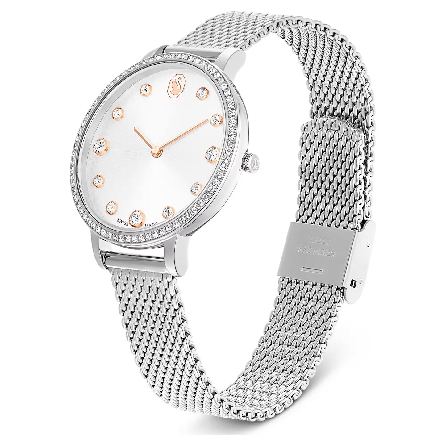 Clarica watch, Swiss Made, Metal bracelet, Silver tone, Stainless steel