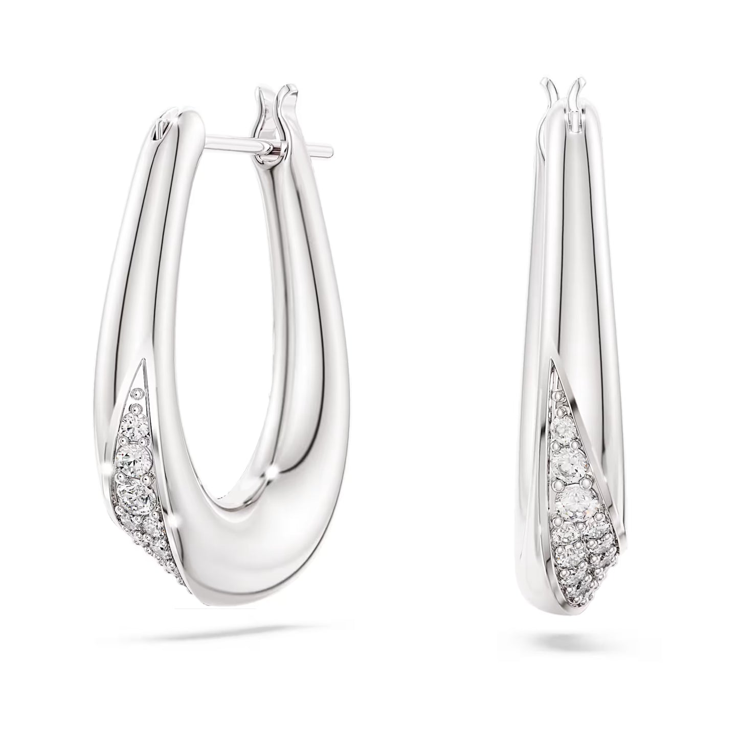 Classica hoop earrings, Round cut, Small, White, Sterling silver