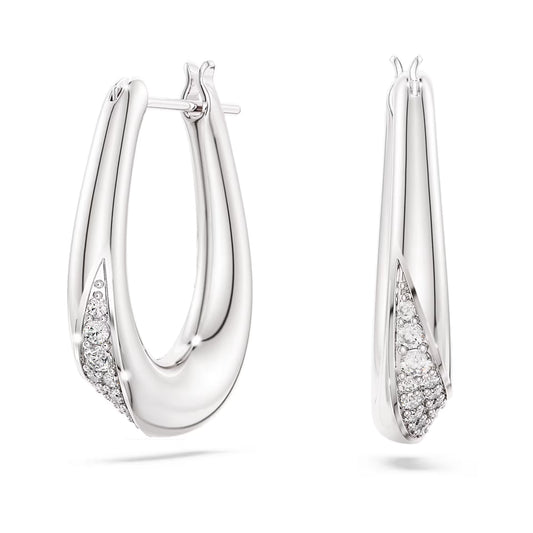 Classica hoop earrings, Round cut, Small, White, Sterling silver