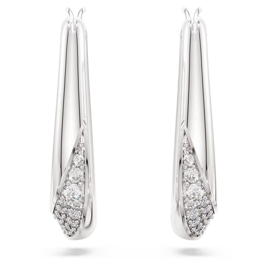 Classica hoop earrings, Round cut, Small, White, Sterling silver