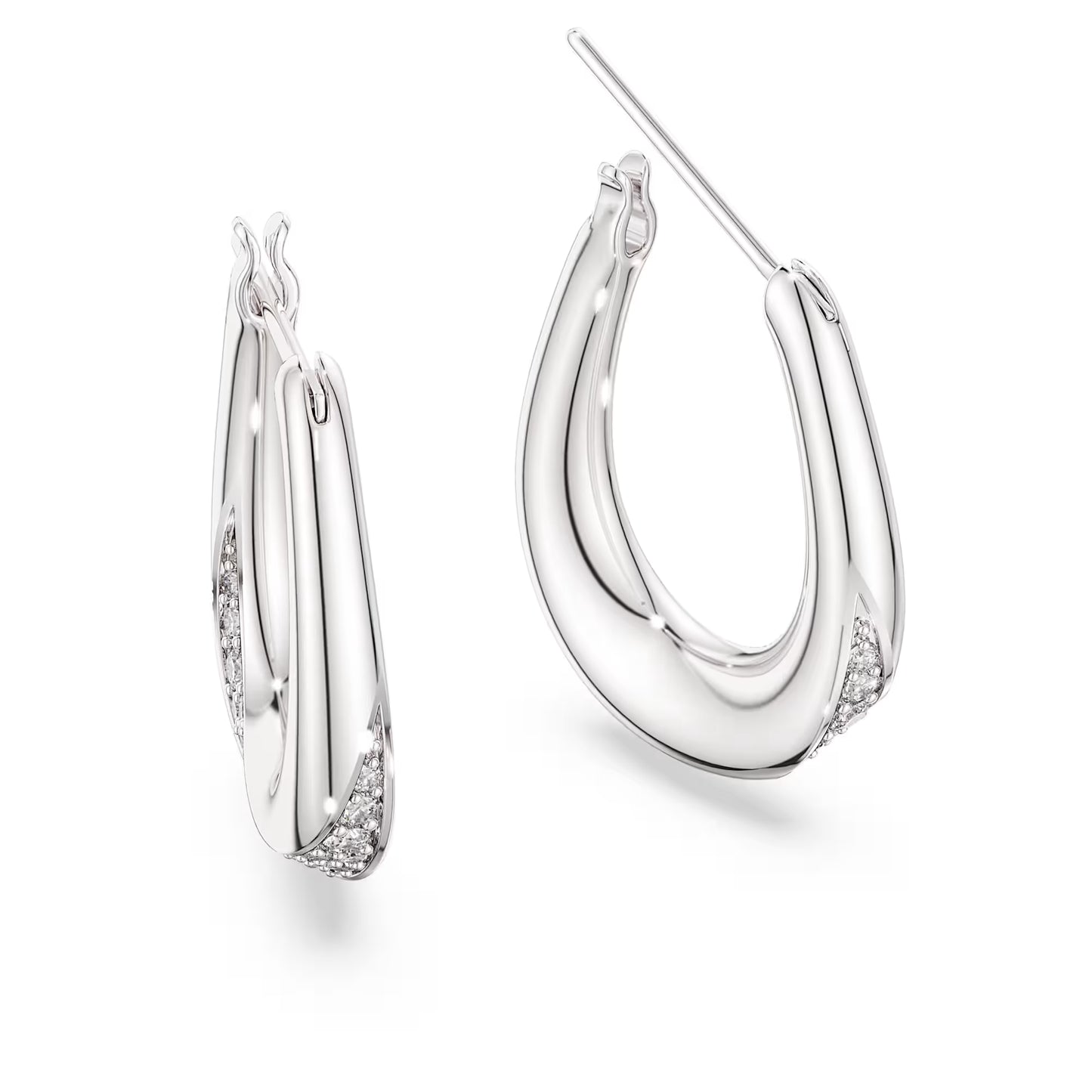 Classica hoop earrings, Round cut, Small, White, Sterling silver