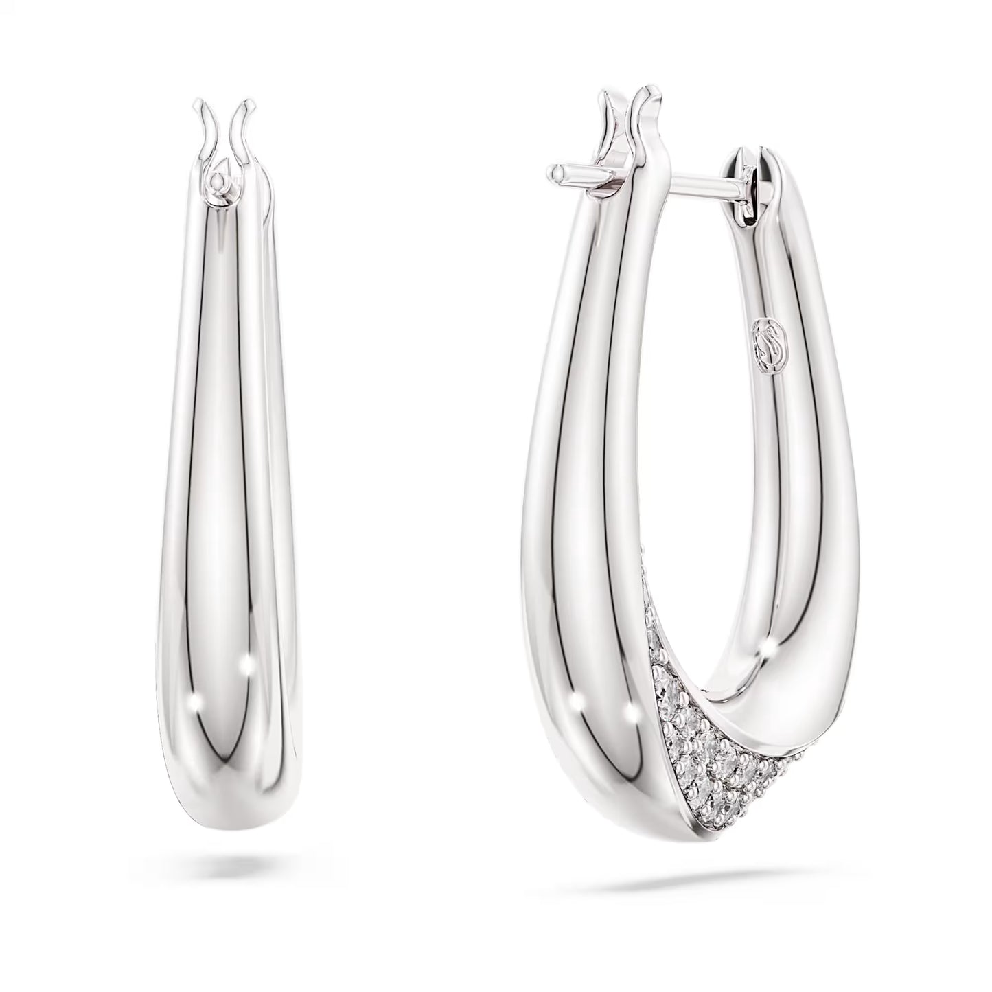 Classica hoop earrings, Round cut, Small, White, Sterling silver