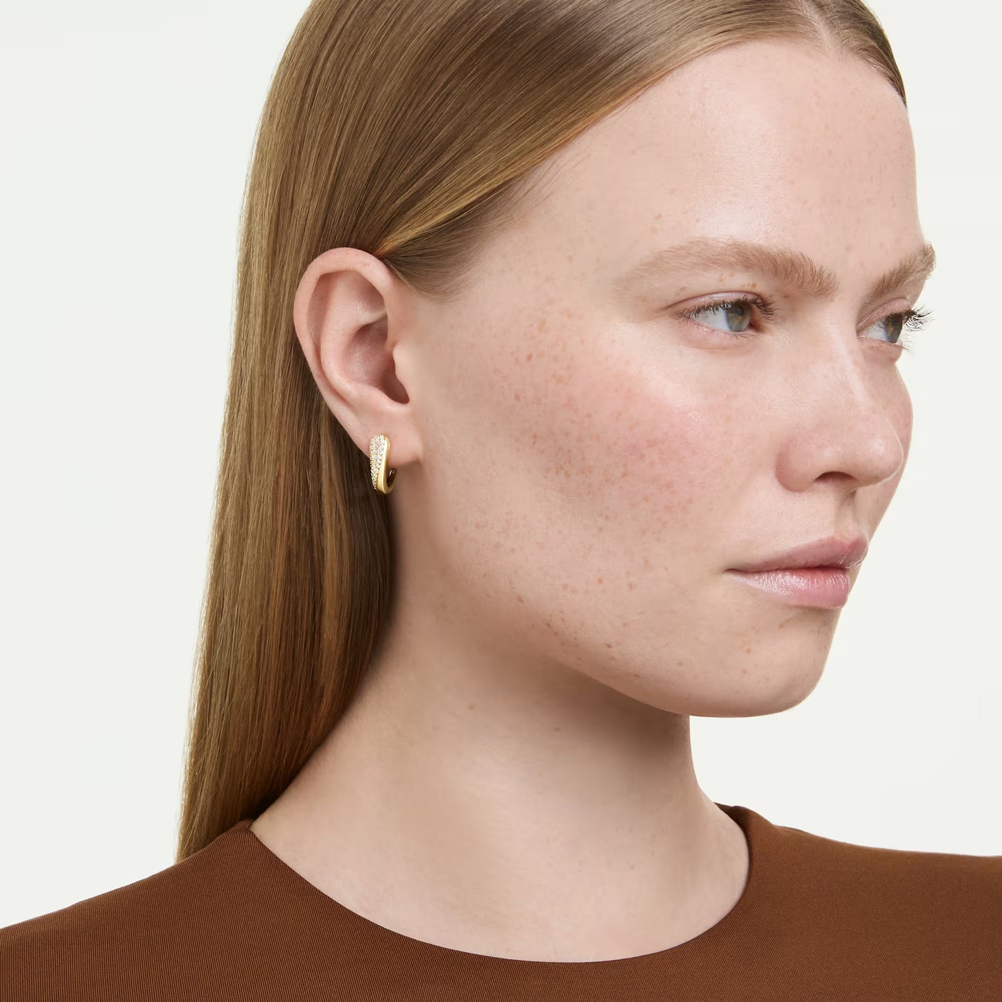 Classica hoop earrings, Round cut, White, Sterling silver, 18K gold finish