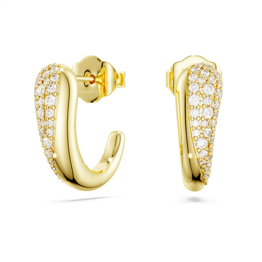 Classica hoop earrings, Round cut, White, Sterling silver, 18K gold finish