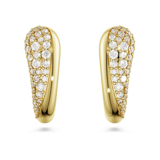 Classica hoop earrings, Round cut, White, Sterling silver, 18K gold finish