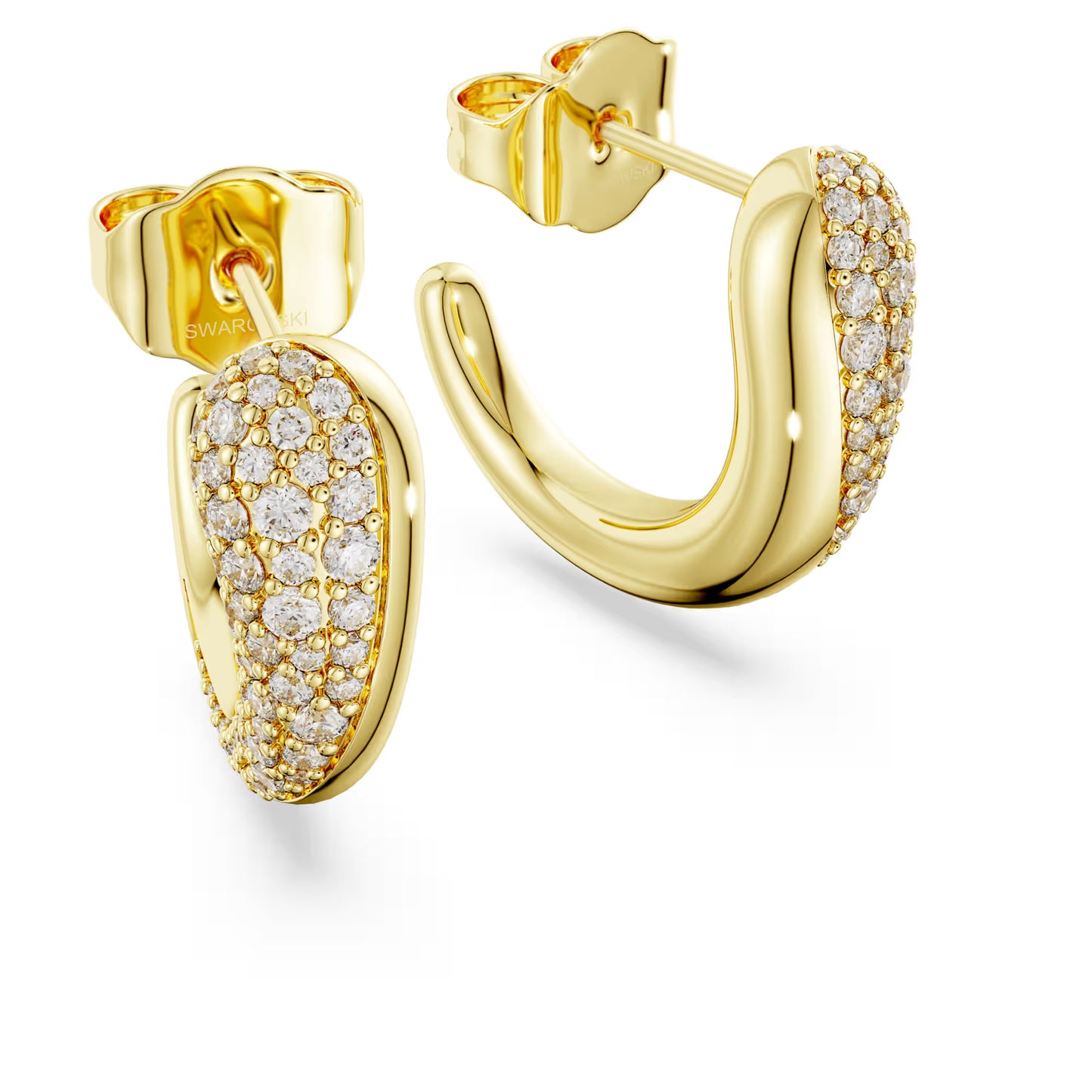 Classica hoop earrings, Round cut, White, Sterling silver, 18K gold finish