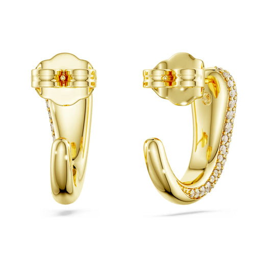 Classica hoop earrings, Round cut, White, Sterling silver, 18K gold finish