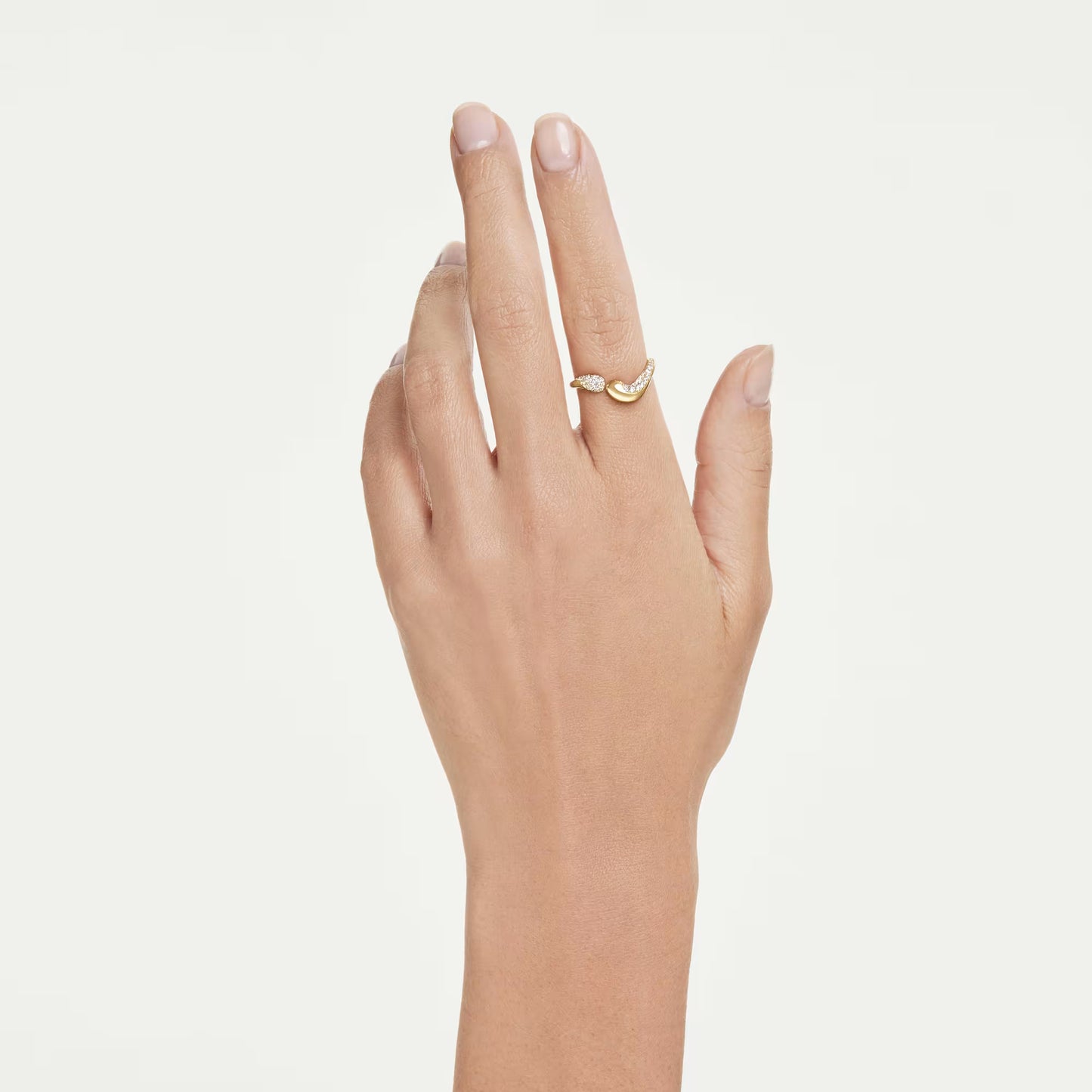 Classica open ring, Round cut, White, Sterling silver, 18K gold finish